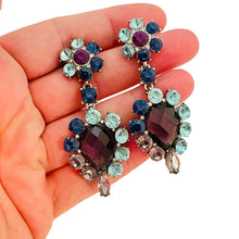 Load image into Gallery viewer, Vtg silver tone rhinestone dangle earrings designer runway
