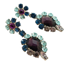 Load image into Gallery viewer, Vtg silver tone rhinestone dangle earrings designer runway
