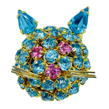 Load image into Gallery viewer, WARNER signed vintage blue pink cat designer brooch
