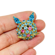 Load image into Gallery viewer, WARNER signed vintage blue pink cat designer brooch
