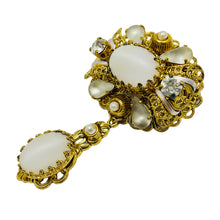 Load image into Gallery viewer, WESTERN GERMANY signed vintage gold tone glass opal dangle designer brooch
