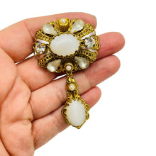 Load image into Gallery viewer, WESTERN GERMANY signed vintage gold tone glass opal dangle designer brooch
