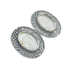 Load image into Gallery viewer, WHITING &amp; DAVIS signed silver carved cameo glass designer clip on earrings
