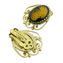 Load image into Gallery viewer, WHITING &amp; DAVIS signed vintage gold tone cameo glass designer clip earrings

