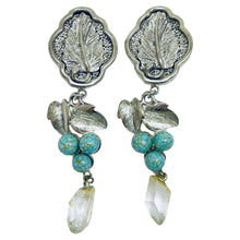 Load image into Gallery viewer, YOSCA signed vintage silver turquoise grapes designer 80's clip on earrings
