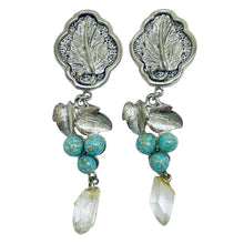 Load image into Gallery viewer, YOSCA signed vintage silver turquoise grapes designer 80's clip on earrings
