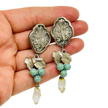 Load image into Gallery viewer, YOSCA signed vintage silver turquoise grapes designer 80's clip on earrings
