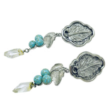 Load image into Gallery viewer, YOSCA signed vintage silver turquoise grapes designer 80's clip on earrings
