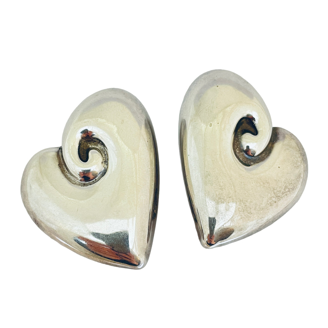 Sterling silver vintage puffy heart earrings