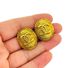 Load image into Gallery viewer, Vintage CHANEL CC logo signed gold designer runway clip on earrings
