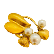 Load image into Gallery viewer, Vintage matte gold pearl dangle heart designer runway brooch
