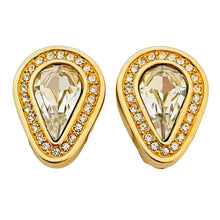 Load image into Gallery viewer, Vintage SWAROVSKI gold crystal designer runway clip on earrings
