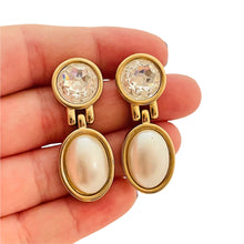 Load image into Gallery viewer, Vintage SAL SWAROVSKI gold crystal pearl designer runway earrings
