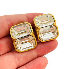 Load image into Gallery viewer, Vintage KENNETH LANE gold glass designer runway clip on earrings
