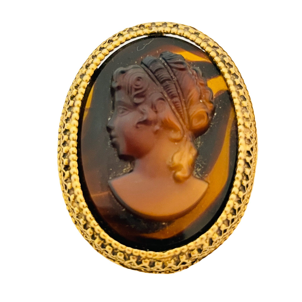 Vintage FLORENZA gold cameo designer brooch