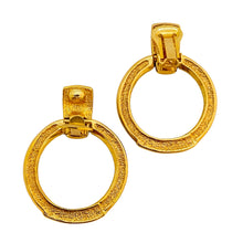 Load image into Gallery viewer, Vintage gold enamel rhinestone dangle designer runway earrings
