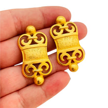 Load image into Gallery viewer, Vintage matte gold Etruscan style designer runway clip on earrings
