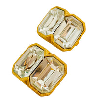 Load image into Gallery viewer, Vintage KENNETH LANE gold glass designer runway clip on earrings
