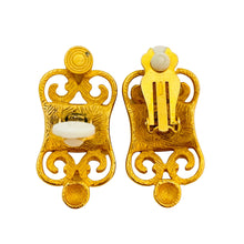 Load image into Gallery viewer, Vintage matte gold Etruscan style designer runway clip on earrings
