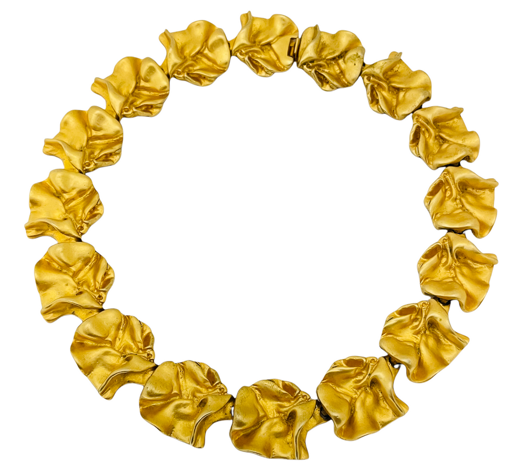 Vintage LES BERNARD V gold modernist designer runway necklace