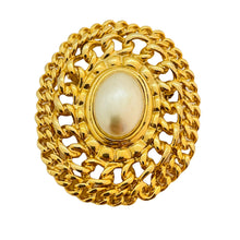 Load image into Gallery viewer, Vintage huge gold chain pearl brooch designer runway
