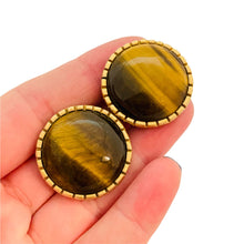 Load image into Gallery viewer, Vintage ANN TAYLOR gold glass tiger eye designer runway clip on earrings

