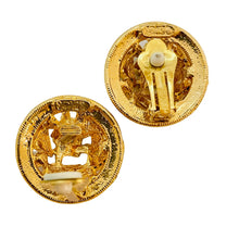 Load image into Gallery viewer, Vintage gold enamel rhinestone designer runway clip on earrings
