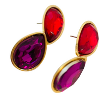 Load image into Gallery viewer, Vintage gold purple red rhinestone earrings
