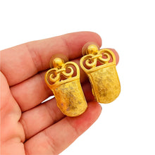 Load image into Gallery viewer, Vintage matte gold Etruscan style designer runway earrings
