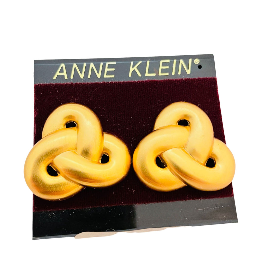 Vintage ANNE KLEIN matte gold designer runway clip on earrings