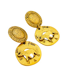 Load image into Gallery viewer, Vintage matte gold enamel dangle elephant designer runway earrings
