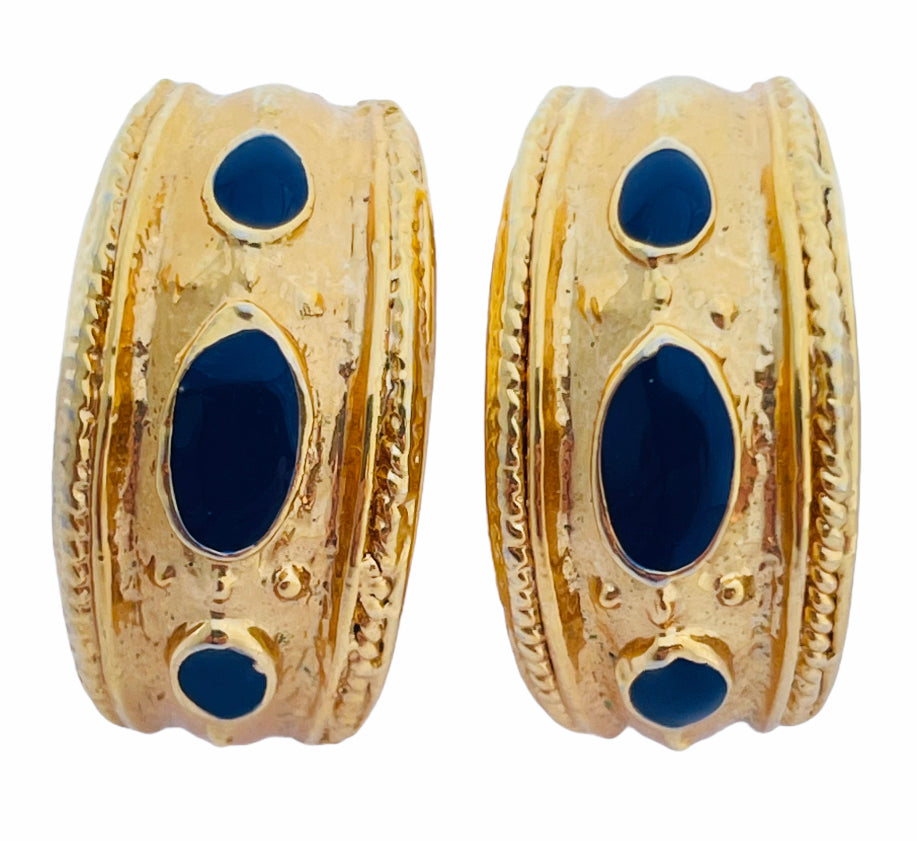 Vintage enamel Etruscan hoop earrings
