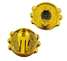 Load image into Gallery viewer, Vintage coin gold emerald ruby sapphire glass cabochon designer runway clip on earrings
