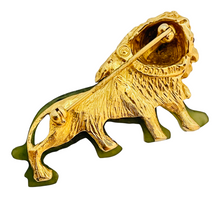Load image into Gallery viewer, Vintage SWOBODA lion gold genuine green jade designer brooch
