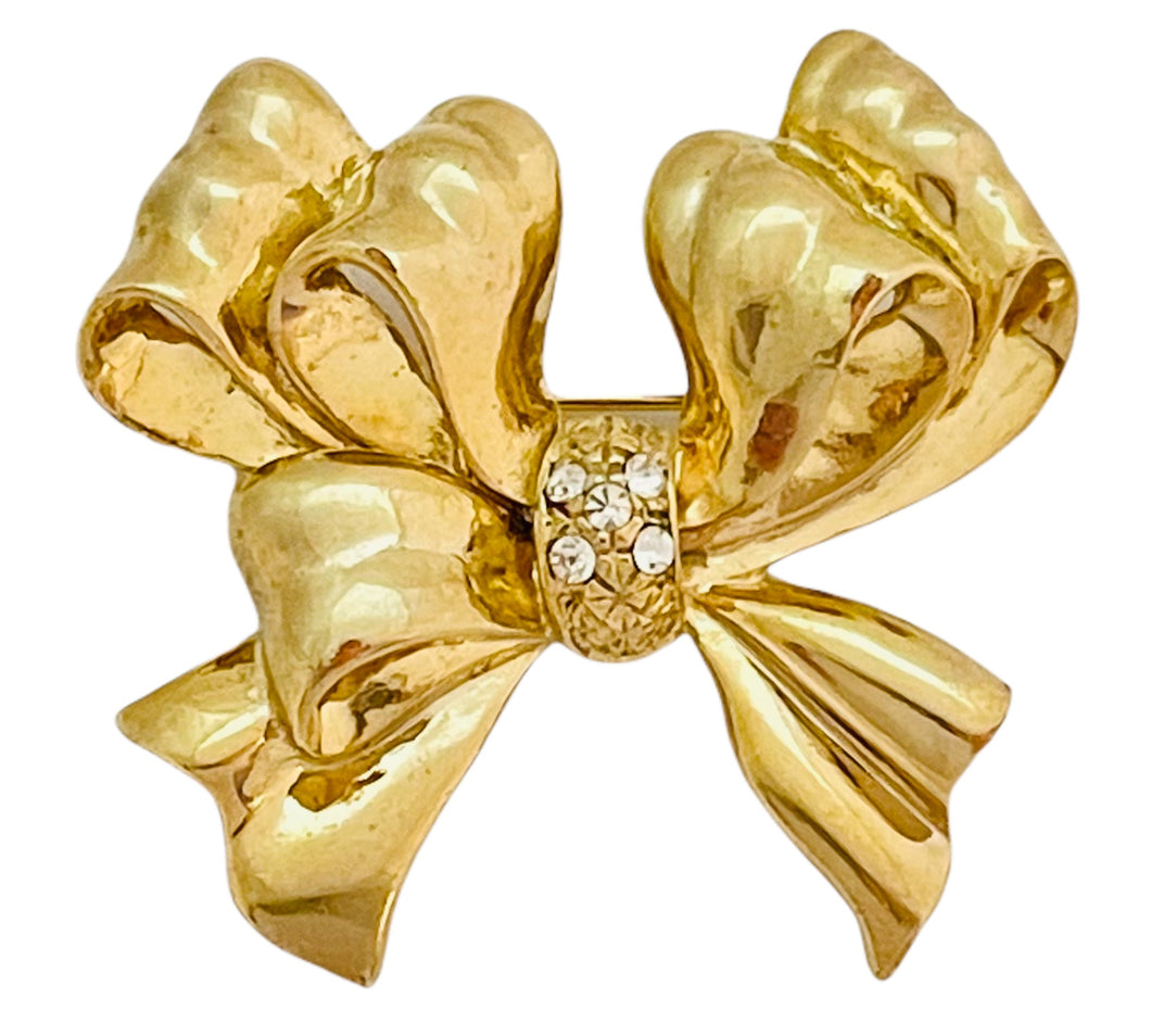 Vintage shiny gold bow brooch