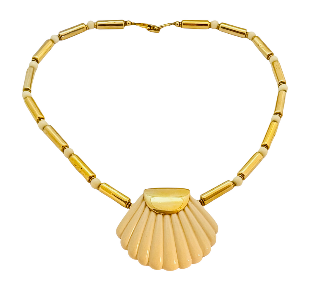 Vintage NAPIER gold lucite seashell necklace