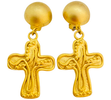 Load image into Gallery viewer, Vintage NORMA JEAN gold cross dangle earrings
