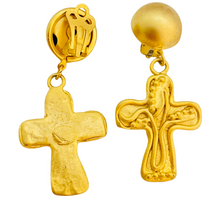 Load image into Gallery viewer, Vintage NORMA JEAN gold cross dangle earrings
