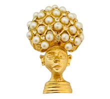 Load image into Gallery viewer, Vintage African lady pearl rhinestone brooch
