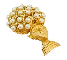 Load image into Gallery viewer, Vintage African lady pearl rhinestone brooch
