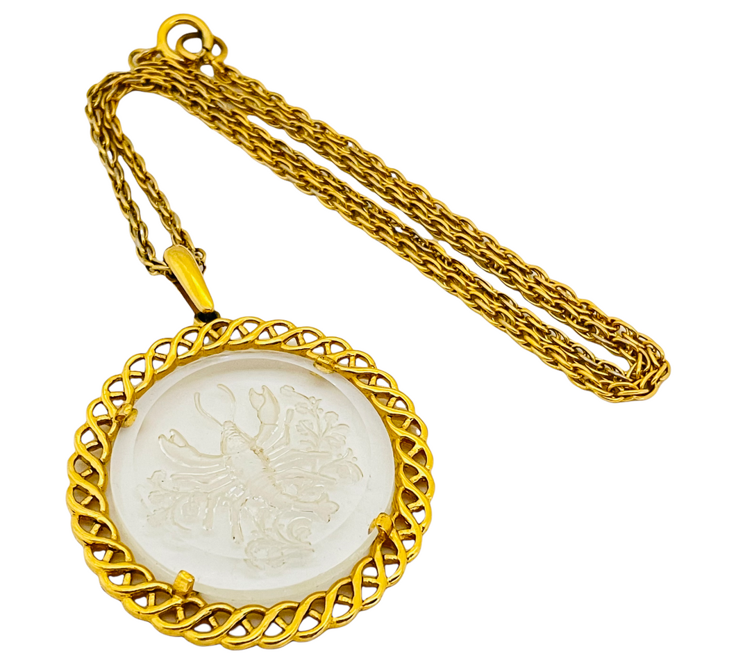 Vintage TRIFARI gold lucite zodiac cancer necklace