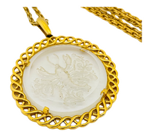 Load image into Gallery viewer, Vintage TRIFARI gold lucite zodiac cancer necklace
