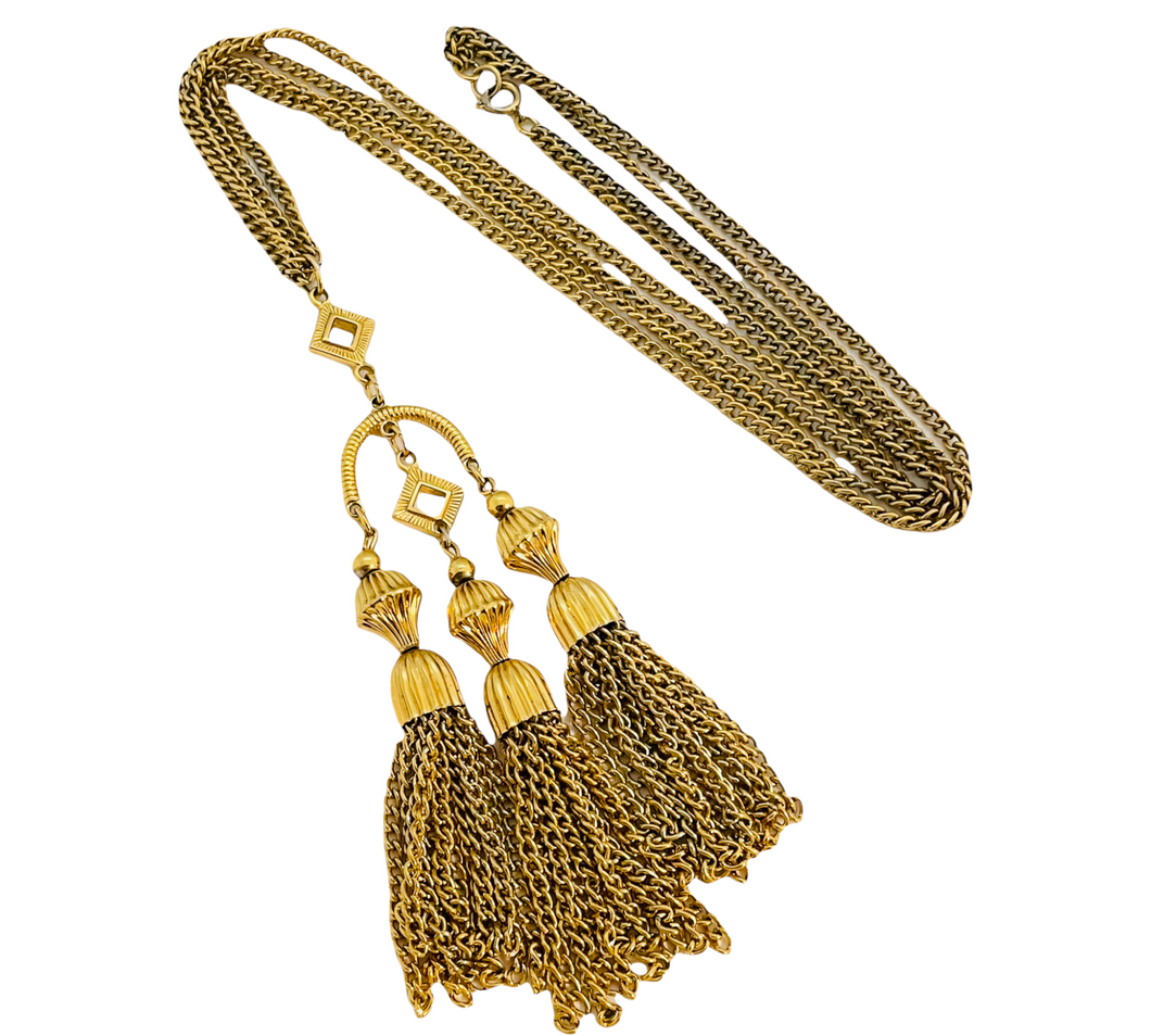 Vintage gold multi chain dangle tassel necklace