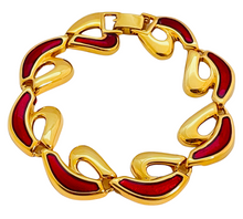 Load image into Gallery viewer, Vintage gold link red enamel bracelet
