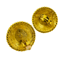 Load image into Gallery viewer, Vintage ANNE KLEINN huge gold black enamel pearl runway designer clip on earrings
