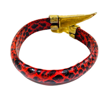 Load image into Gallery viewer, Vintage gold snake faux red black leather bangle bracelet
