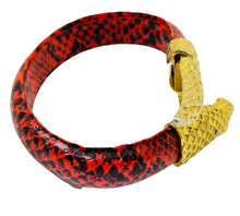 Load image into Gallery viewer, Vintage gold snake faux red black leather bangle bracelet
