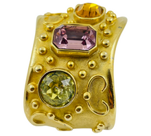 Load image into Gallery viewer, Vintage MARESCO signed gold Etruscan glass stones cuff bracelet
