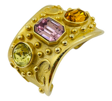 Load image into Gallery viewer, Vintage MARESCO signed gold Etruscan glass stones cuff bracelet
