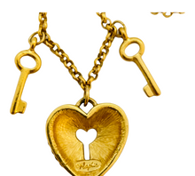 Load image into Gallery viewer, Vintage NAPIER signed gold heart pave crystal key lock chain designer runway necklace
